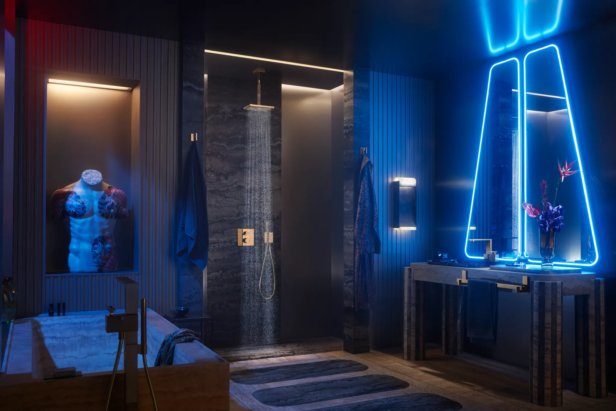 Hansgrohe AXOR Edge Portereinheit mit Stabhandbrause - Diamantschliff, Polished Gold Optic Hansgrohe AXOR Edge Portereinheit mit Stabhandbrause - Diamantschliff, Polished Gold Optic