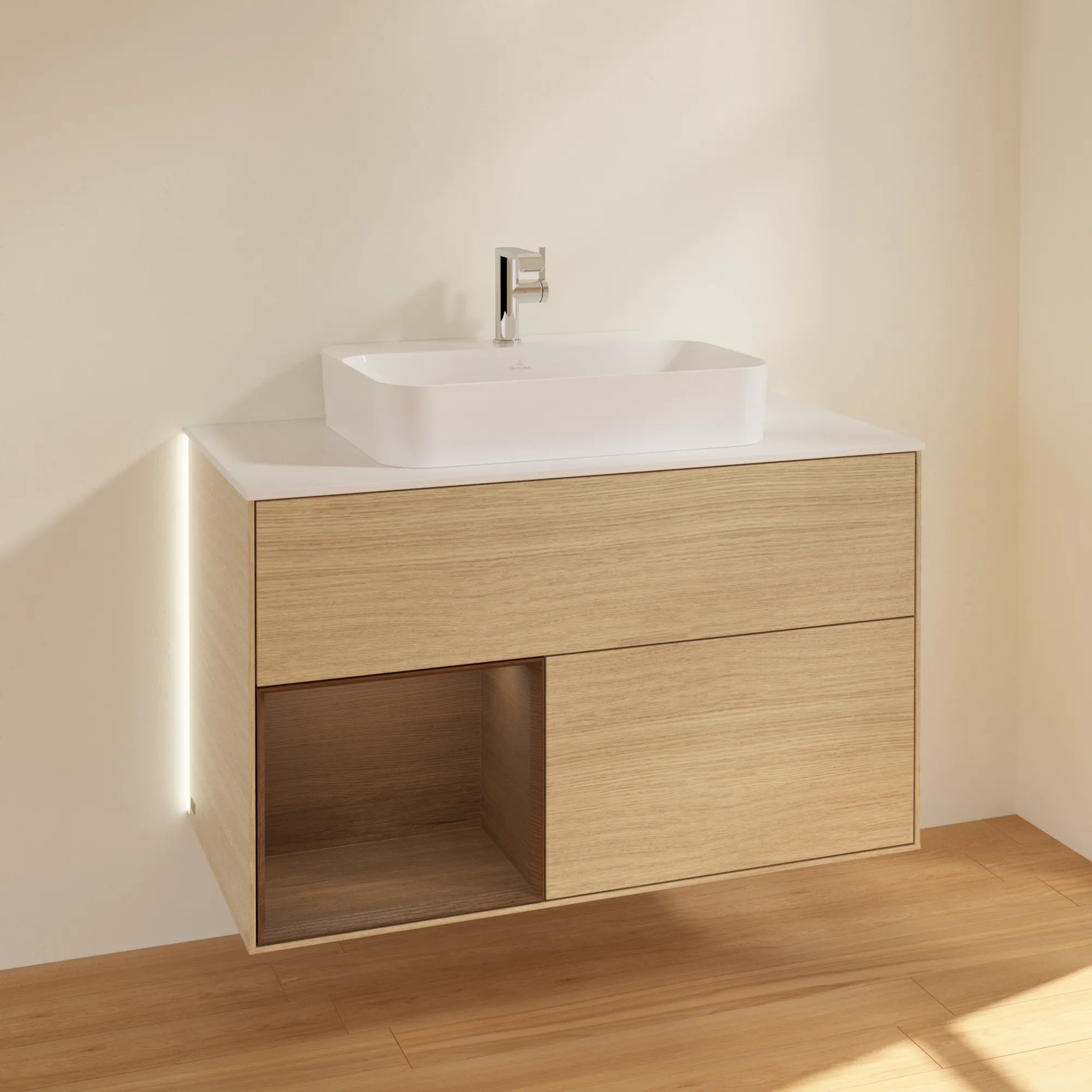 Villeroy & Boch Waschtischunterschrank „Finion“ für Schrankwaschtisch 1000 × 603 × 501 mm Oak Veneer, für Becken mittig