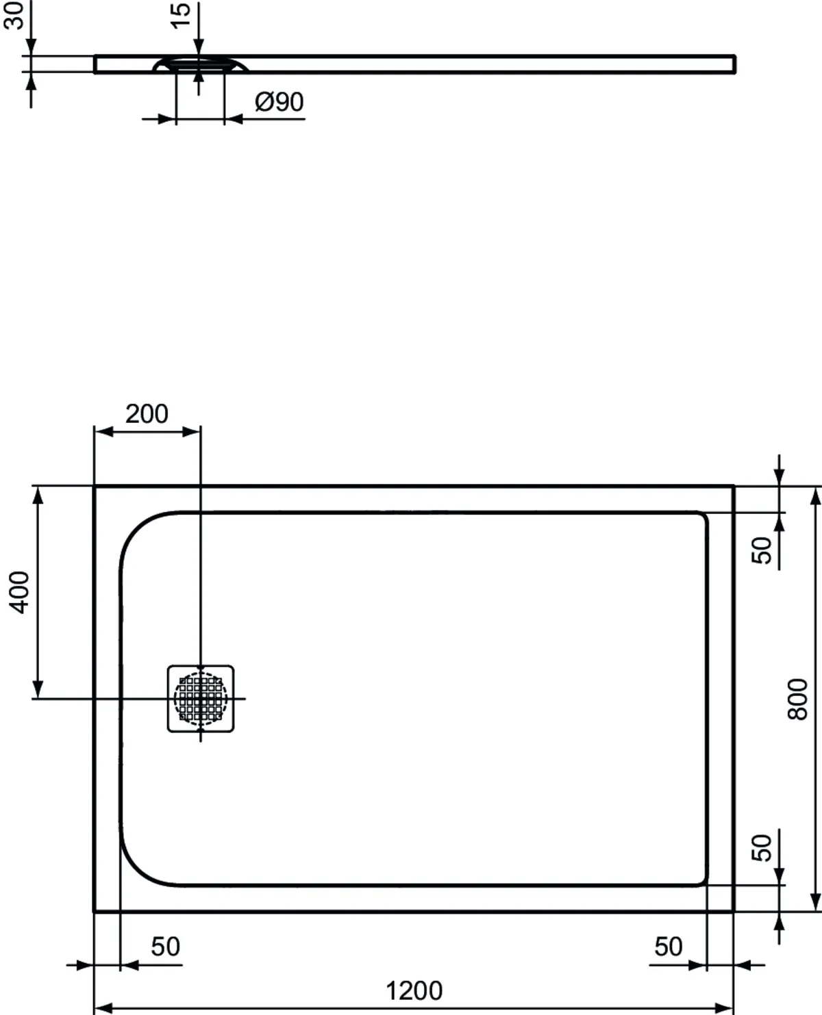 Ideal Standard Duschwanne „UltraFlatS“ 80 × 120 cm in Quarzgrau