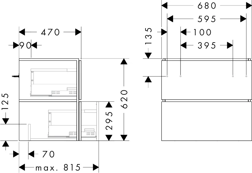 Hansgrohe Waschtischunterschrank Xilesa E, Schiefergrau Matt, 680x470 mm, 2 Schubkästen, Vollauszug, SoftClose Hansgrohe Waschtischunterschrank Xilesa E, Schiefergrau Matt, 680x470 mm, 2 Schubkästen, Vollauszug, SoftClose
