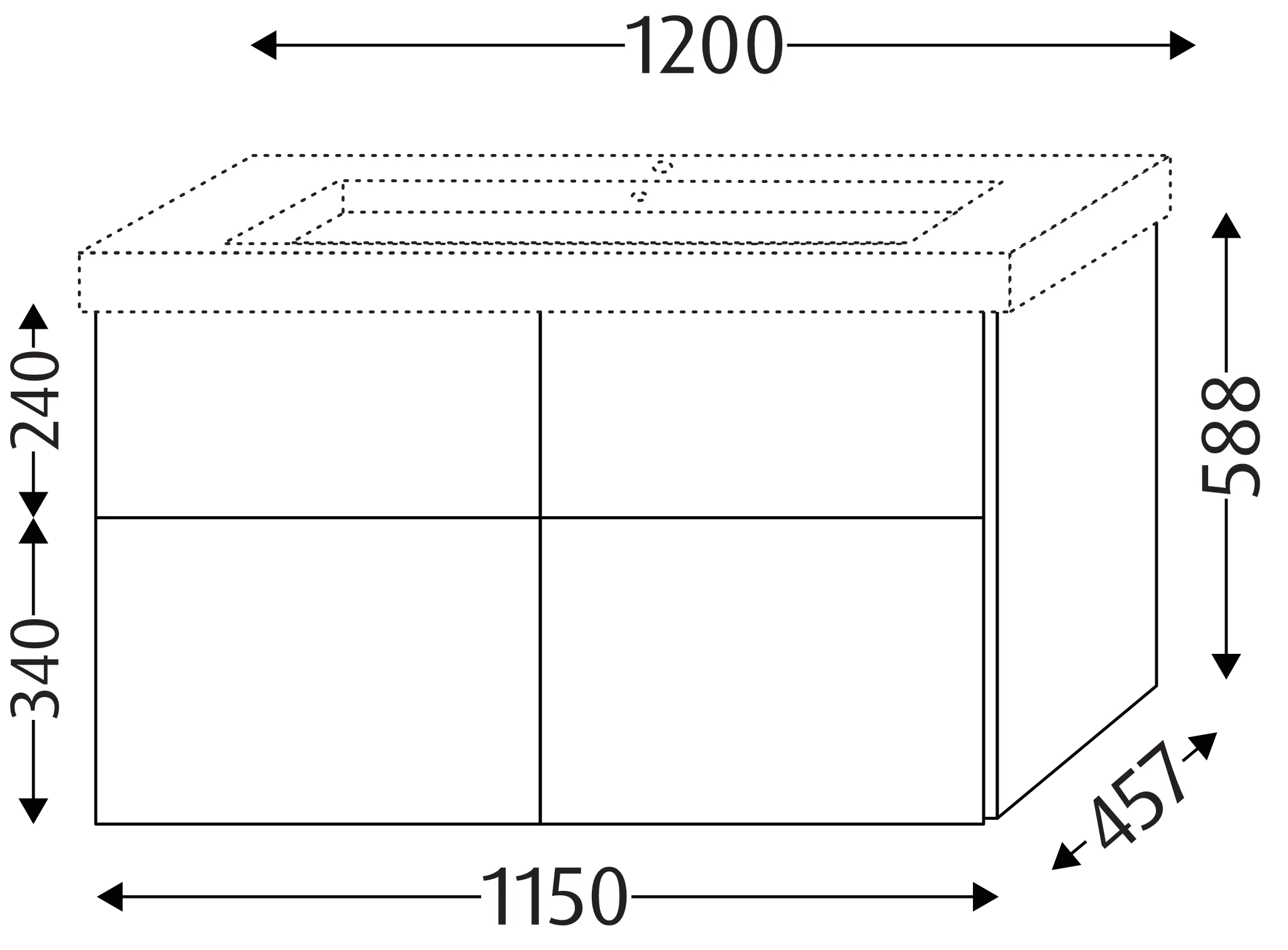 Waschtischunterbau mit Auszügen 3way (BR525) 588x1150x457 Anthrazit-Matt