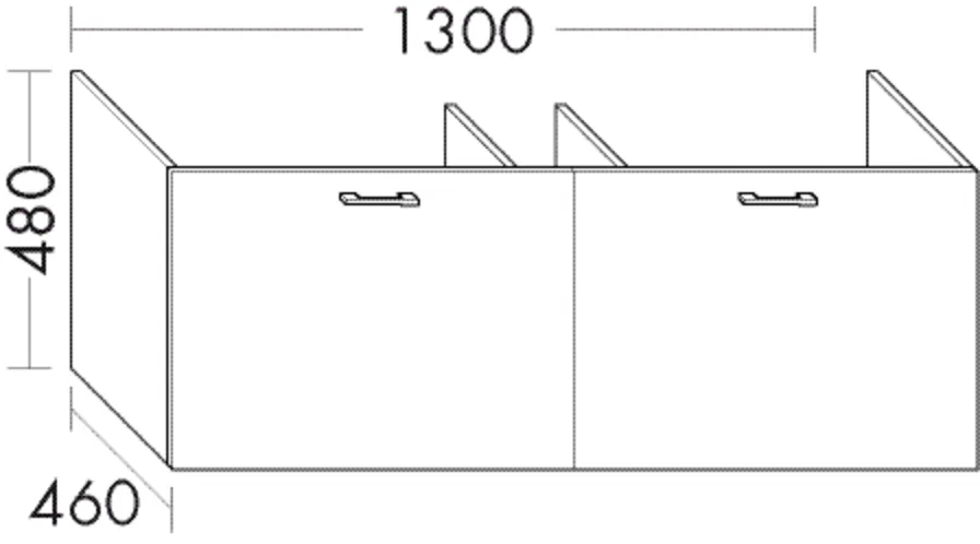 Waschtischunterschrank Sys30 von burgbad - 1300 mm breit, 480 mm hoch, 460 mm tief, 2 Auszüge, mittiger Installationsraum