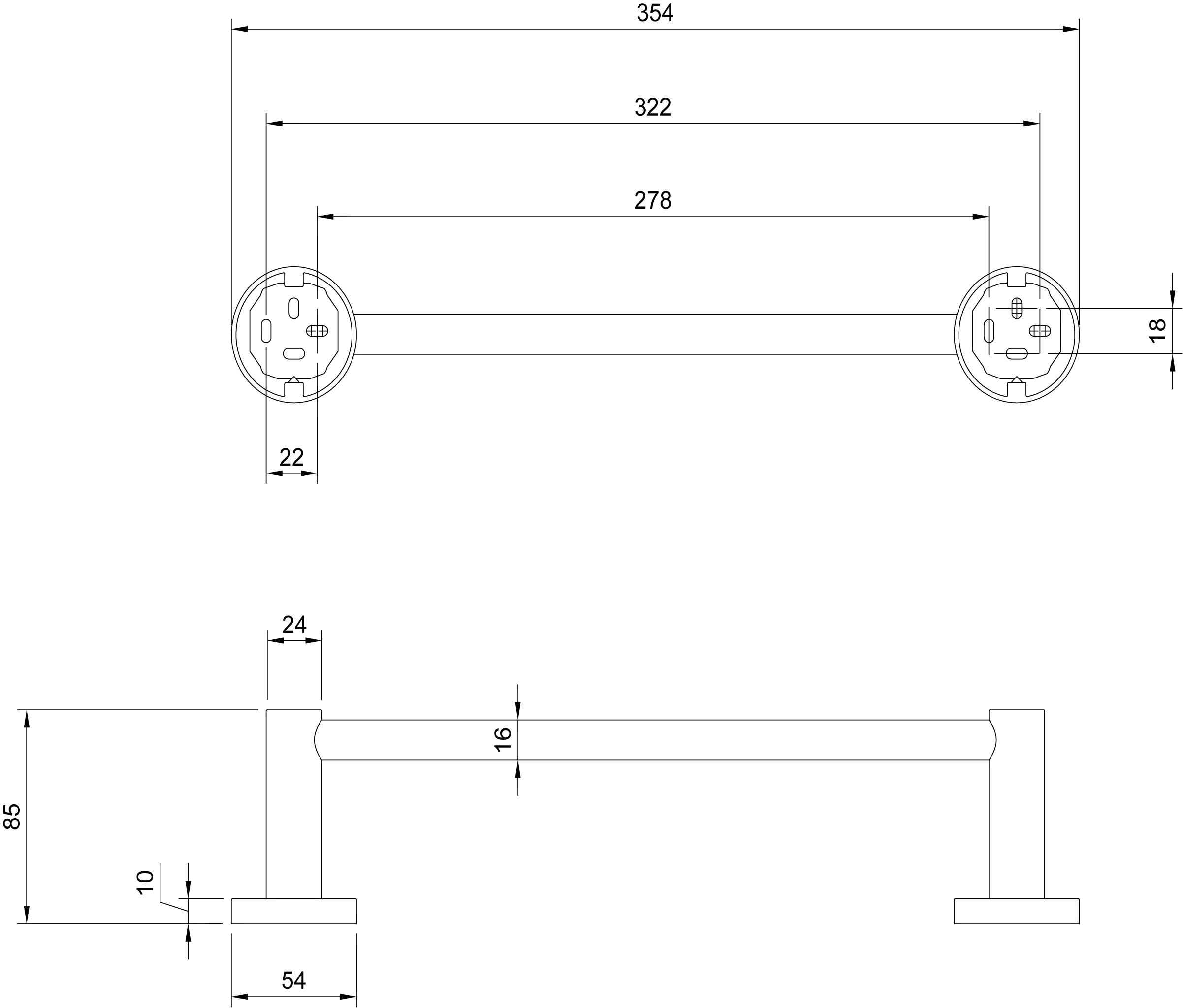 Villeroy & Boch Handtuchhalter Elements - Tender, Chrom, 366 x 85 x 54 mm, Wandmontage