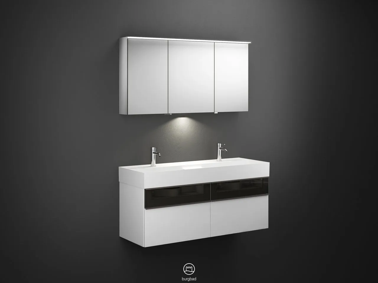 burgbad Yumo SFLC132 Badmöbelset Spiegelschrank mit Mineralguss-Waschtisch burgbad Yumo SFLC132 Badmöbelset Spiegelschrank mit Mineralguss-Waschtisch