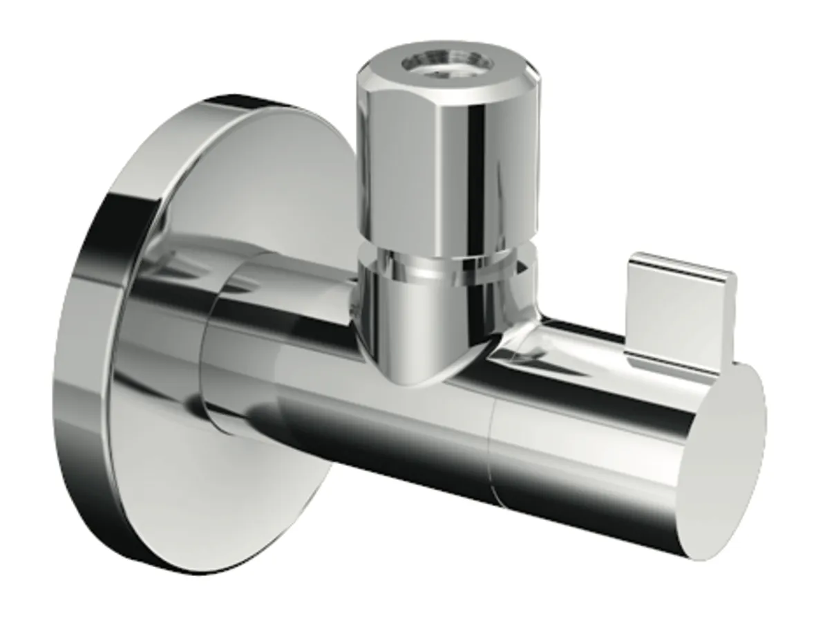 Design-Eckventil mit Regulierfunktion WING, Schubrosette Ø 60 mm, DN 15 G 1/2 AG, Ø 10 mm (DN 10 G 3/8 AG), chrom Design-Eckventil mit Regulierfunktion WING, Schubrosette Ø 60 mm, DN 15 G 1/2 AG, Ø 10 mm (DN 10 G 3/8 AG), chrom