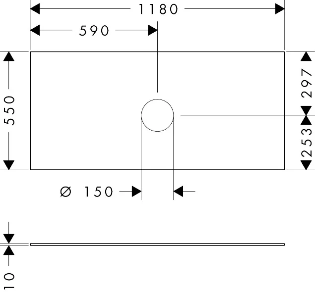 Hansgrohe Xevolos E Konsole 1180x500 mm, mittiger Ausschnitt für Aufsatzwaschtisch ohne Hahnloch, Schiefergrau Matt