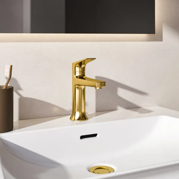 Ideal Standard Waschtischarmatur Grande La Dolce Vita mit Ablaufgarnitur Brushed Gold