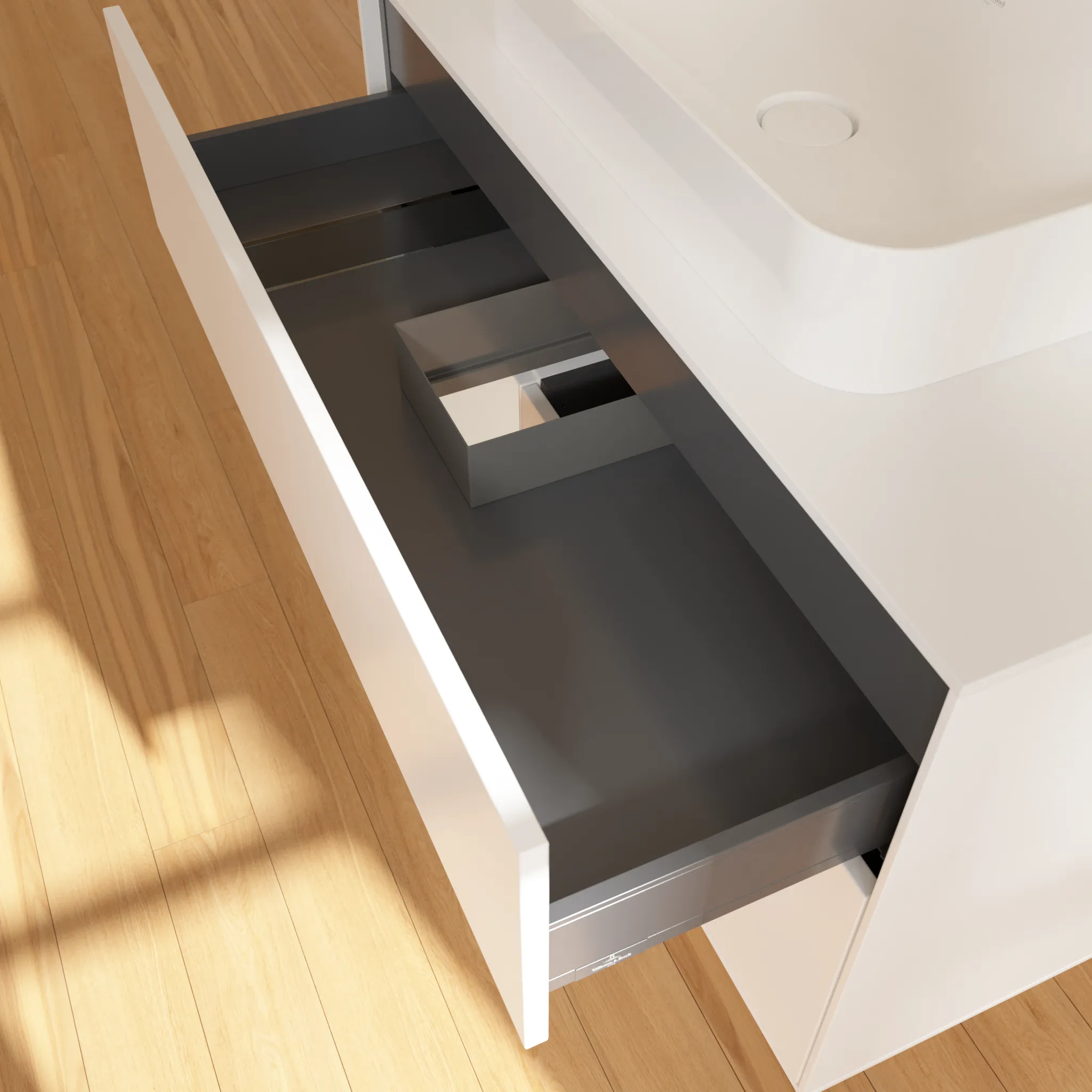 Villeroy & Boch Waschtischunterschrank „Finion“ für Schrankwaschtisch 1000 × 603 × 501 mm White Matt Lacquer, für Becken mittig, mit Hahnlochbohrung