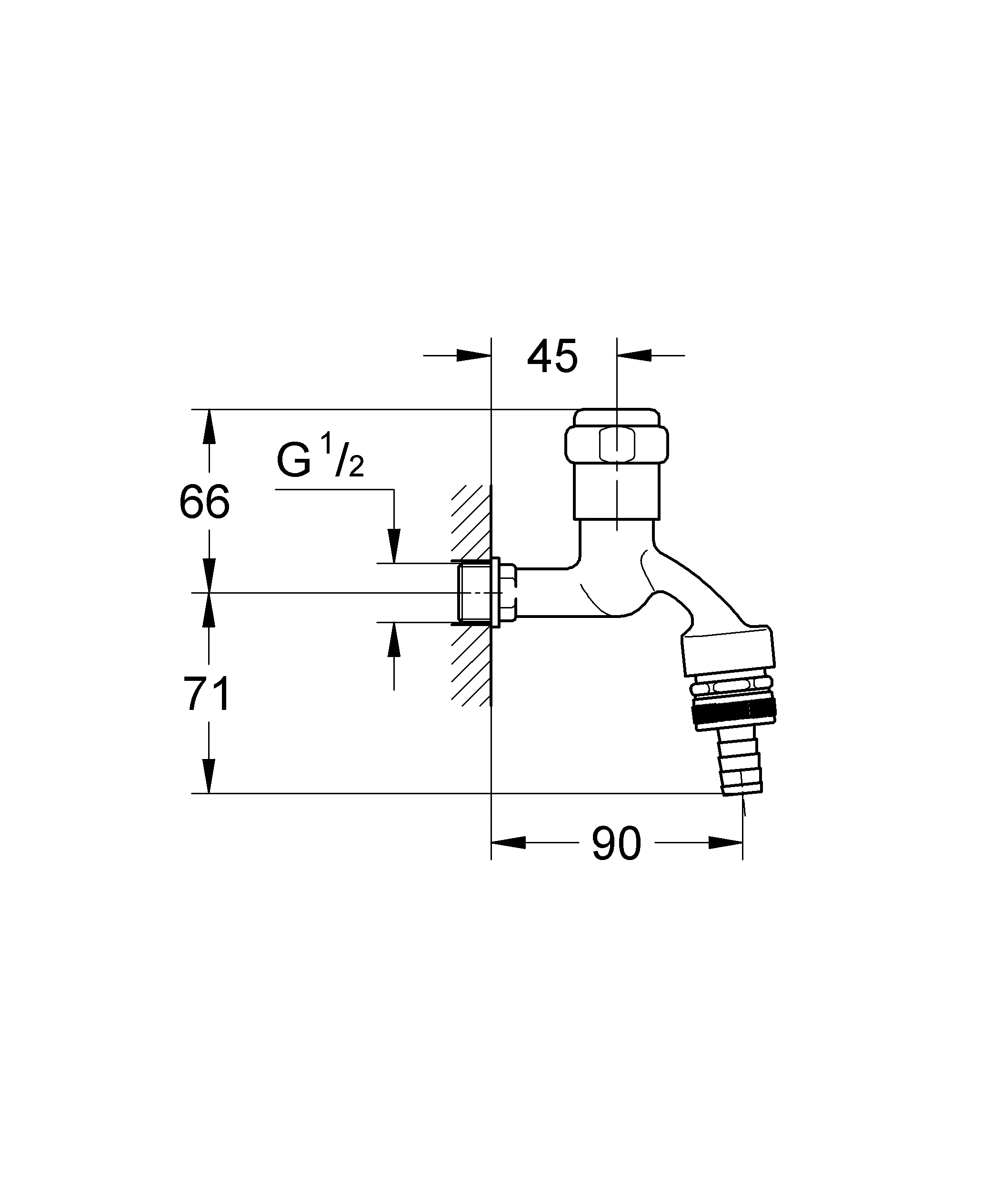 Armaturenkombination Eggemann 41154, DN 15, Wandmontage, Ausladung 90 mm, Sicherungseinrichtung Typ HD, Fettkammer-Oberteil 1/2'' für den absperrbaren Schlauchanschluss, eigensicher, chrom