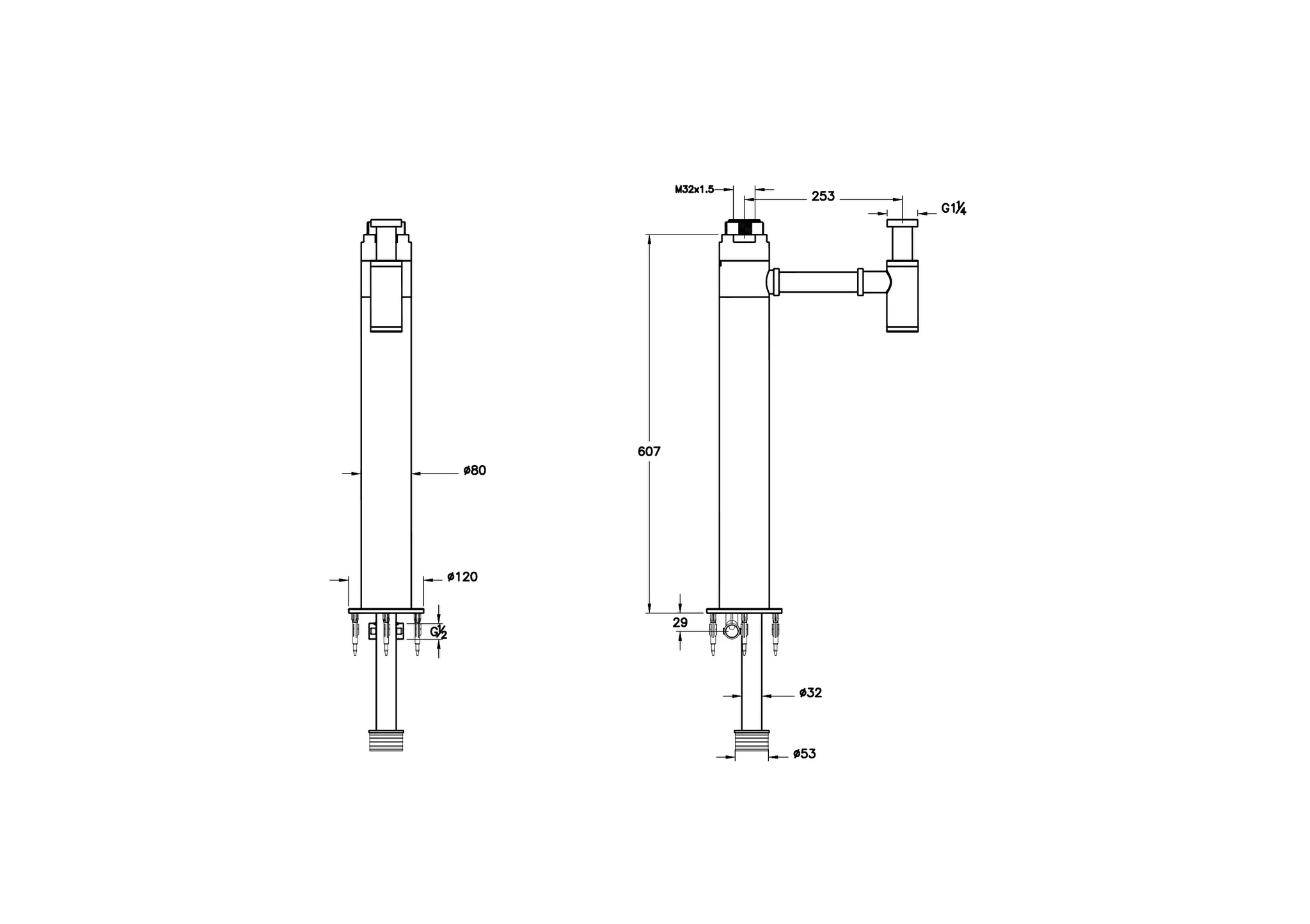 Zubehör Design Zu- und Ablaufsystemsäule kurz Bodenmontage G 1 1/4″ Chrom Zubehör Design Zu- und Ablaufsystemsäule kurz Bodenmontage G 1 1/4″ Chrom