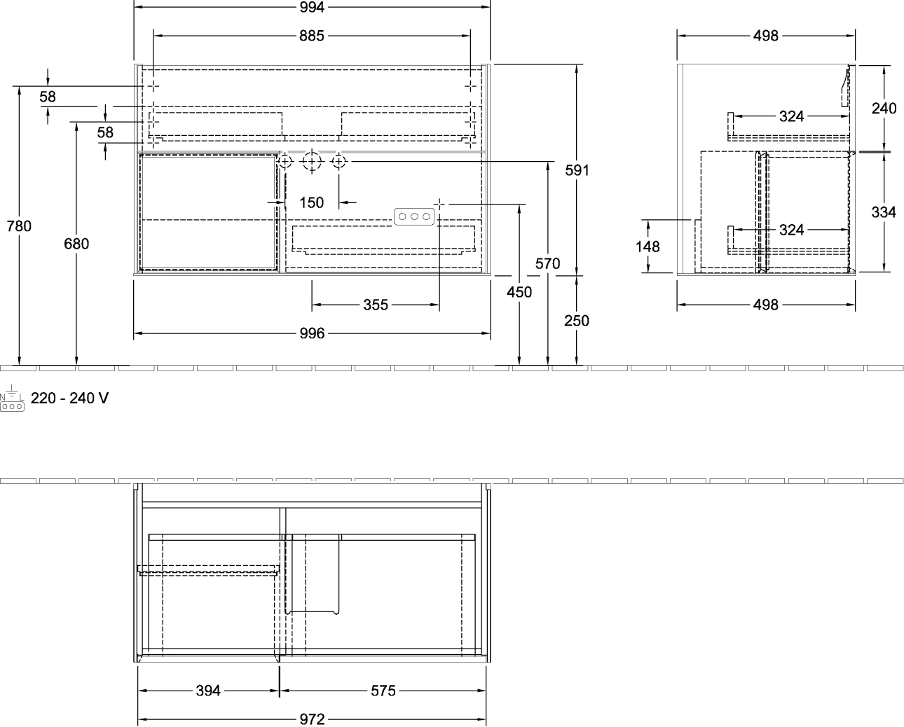 Villeroy & Boch Finion Waschbeckenunterschrank G03, 996x591x498mm, Black Matt Lacquer / Olive Matt Lacquer