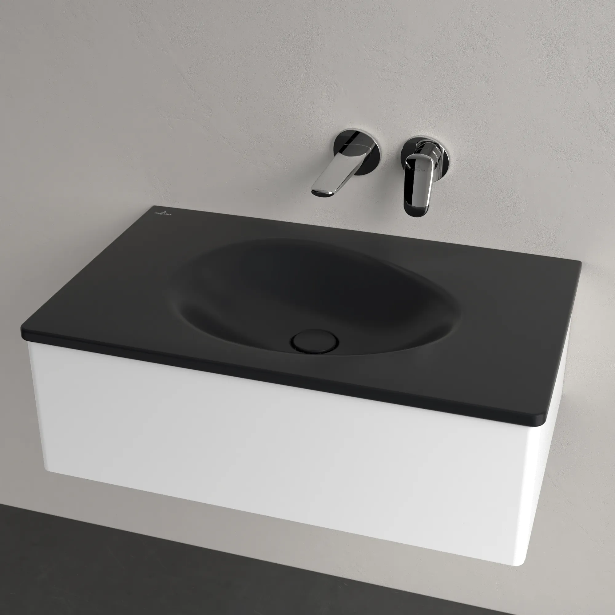 Villeroy & Boch Wandwaschtisch „Antao“ 800 × 500 × 180 mm, ohne Hahnlochbohrung, für Becken mittig in Pure Black Villeroy & Boch Wandwaschtisch „Antao“ 800 × 500 × 180 mm, ohne Hahnlochbohrung, für Becken mittig in Pure Black