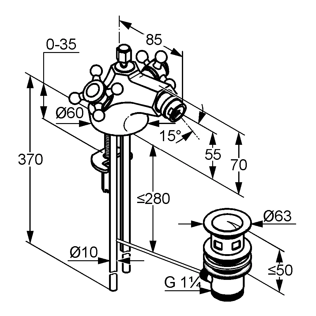 Kludi 1926 Bidetarmatur Ablaufgarnitur chrom Kludi 1926 Bidetarmatur Ablaufgarnitur chrom