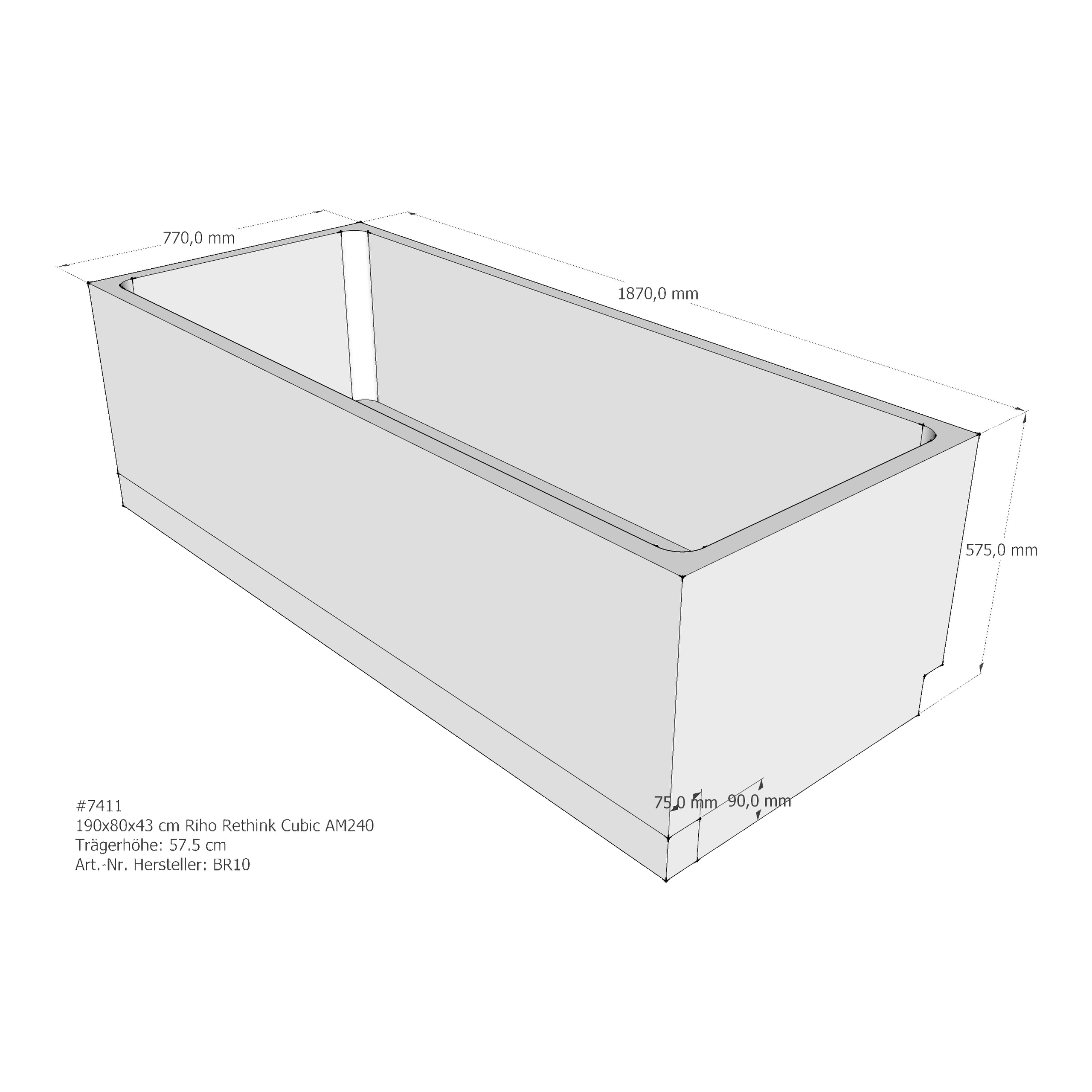 Wannenträger Riho Rethink Cubic 190x80x45 cm AM240