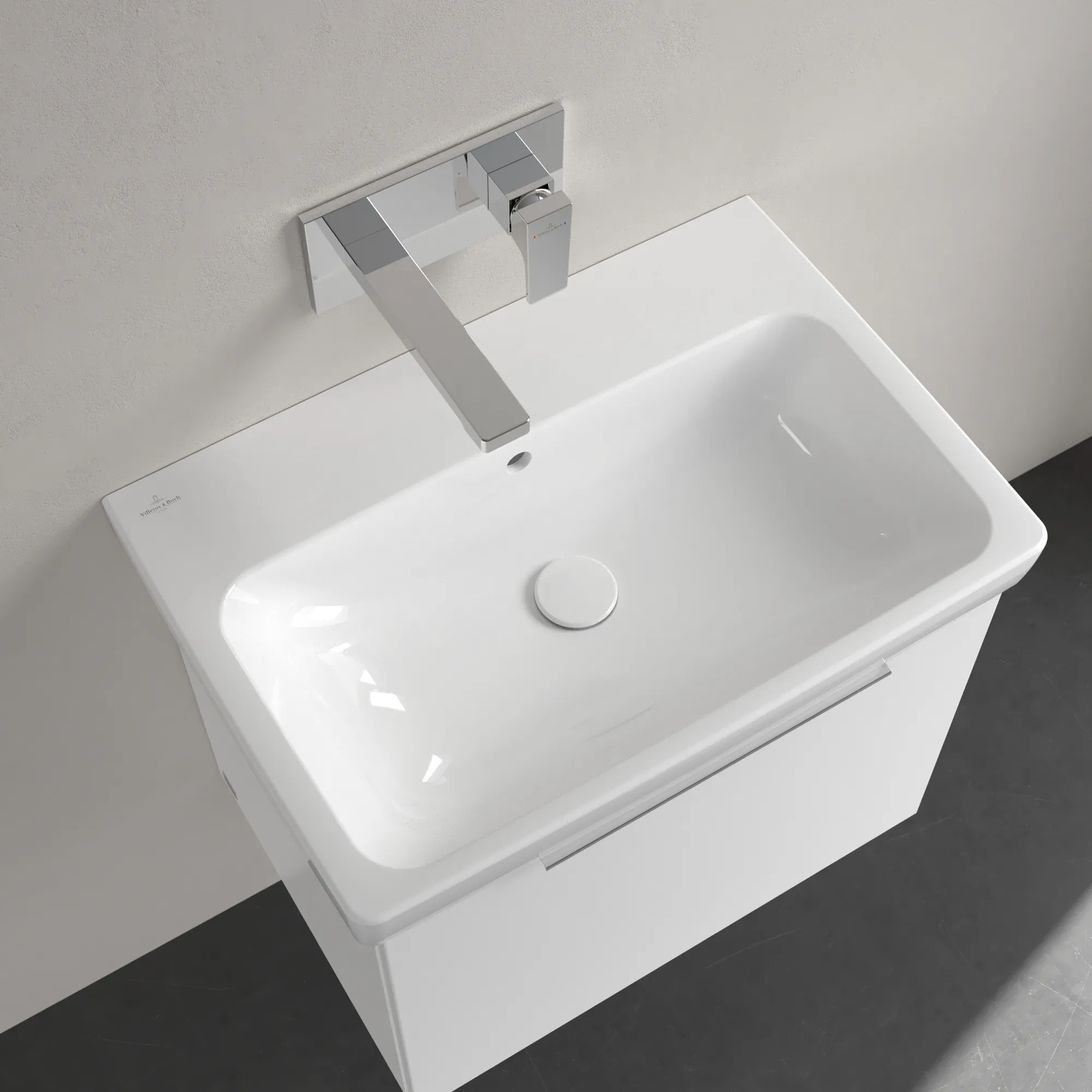 Villeroy & Boch Waschbecken „Architectura“ 650 × 445 × 165 mm, ohne Hahnlochbohrung, für Becken mittig in Weiß Alpin Villeroy & Boch Waschbecken „Architectura“ 650 × 445 × 165 mm, ohne Hahnlochbohrung, für Becken mittig in Weiß Alpin