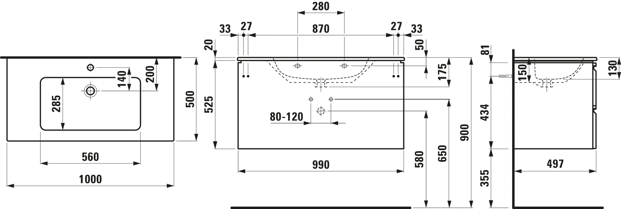 Laufen Badmöbelset inkl. Waschtisch „PRO S“ 1000 × 500 × 545 mm