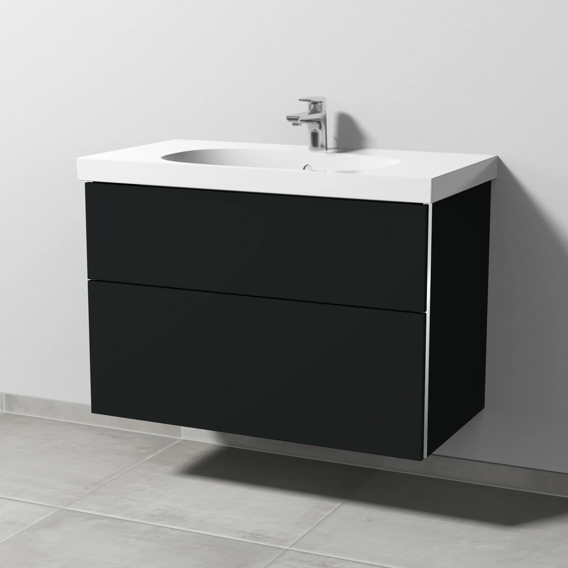 Sanipa Waschtischunterschrank „3way“ passend zu Keramik-Waschtische Acanto von Geberit 870 × 586 × 467 mm in Vulkan (matt), mit Hahnlochbohrung,