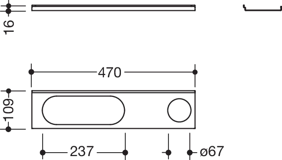 HEWI Ablage in 47 × 1,5 × 10,2 cm