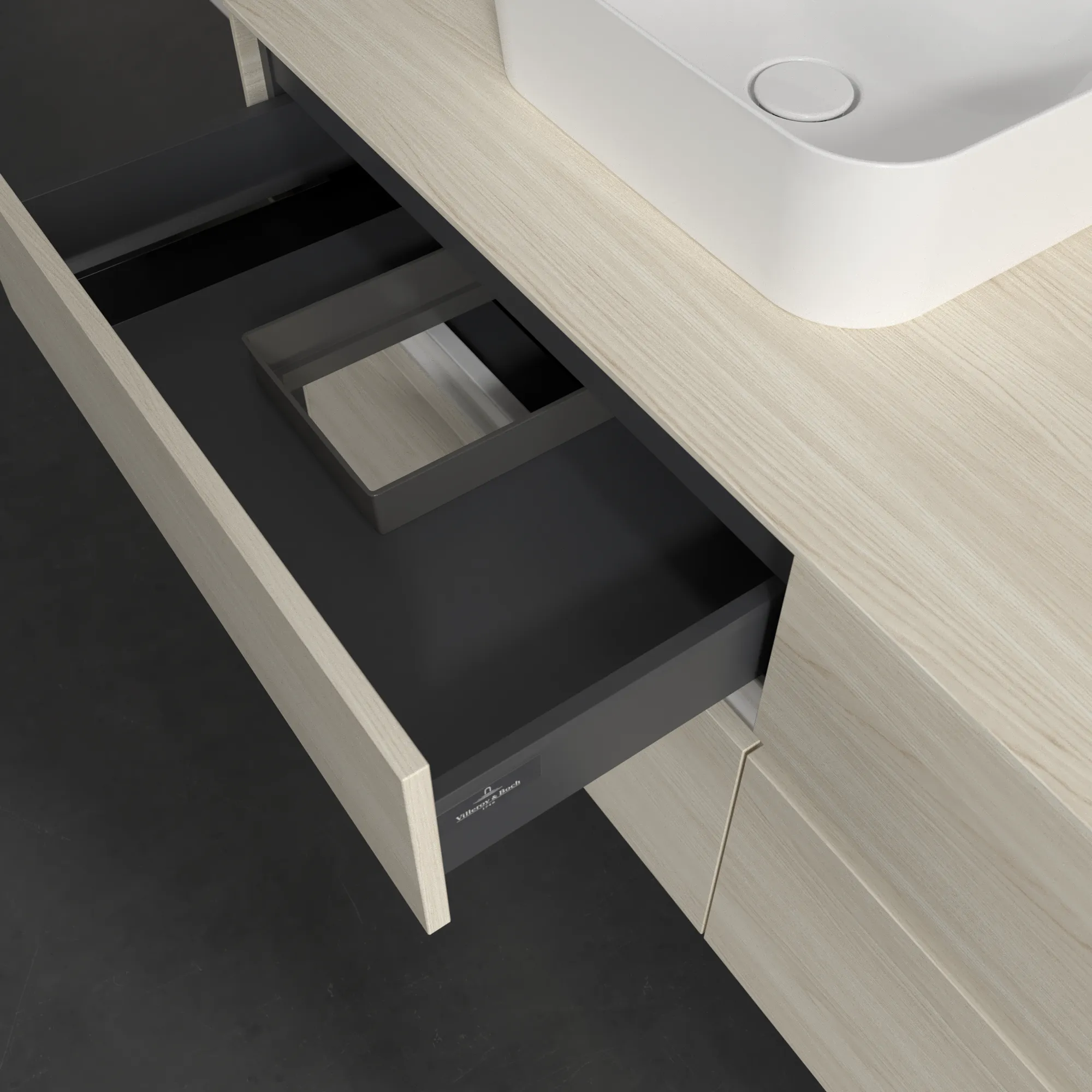 Villeroy & Boch Waschtischunterschrank „Collaro“ 1400 × 548 × 500 mm White Oak, mit Beleuchtung, für Becken links Villeroy & Boch Waschtischunterschrank „Collaro“ 1400 × 548 × 500 mm White Oak, mit Beleuchtung, für Becken links