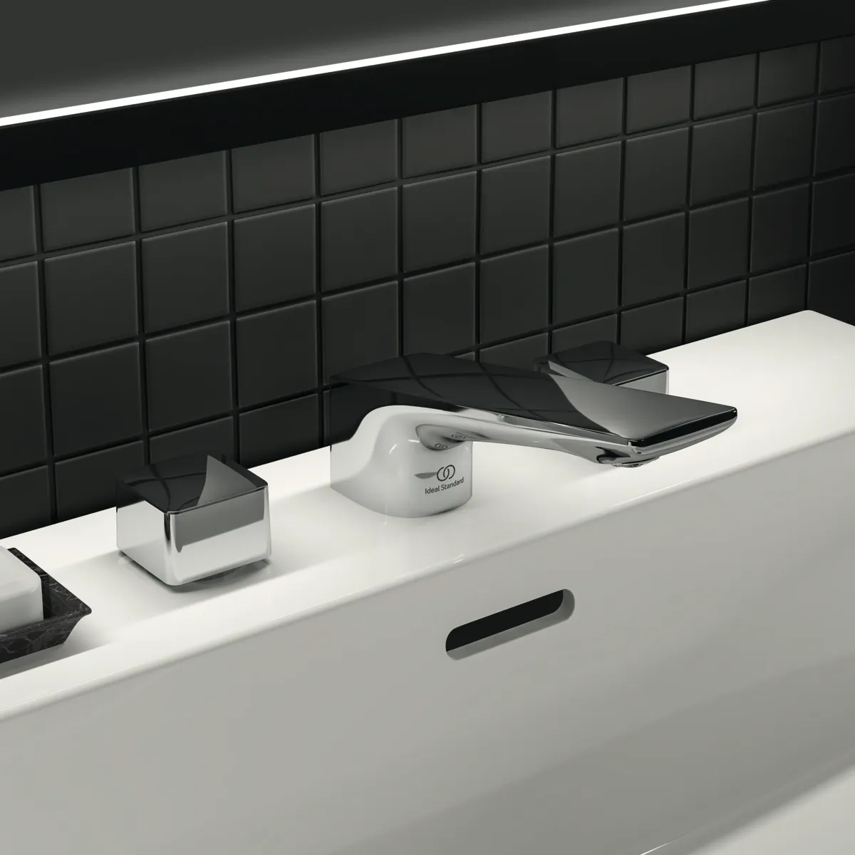 3-Loch-Waschtischarmatur Conca, mit Ablaufgarnitur, Ausladung 133mm, Brushed Gold 3-Loch-Waschtischarmatur Conca, mit Ablaufgarnitur, Ausladung 133mm, Brushed Gold