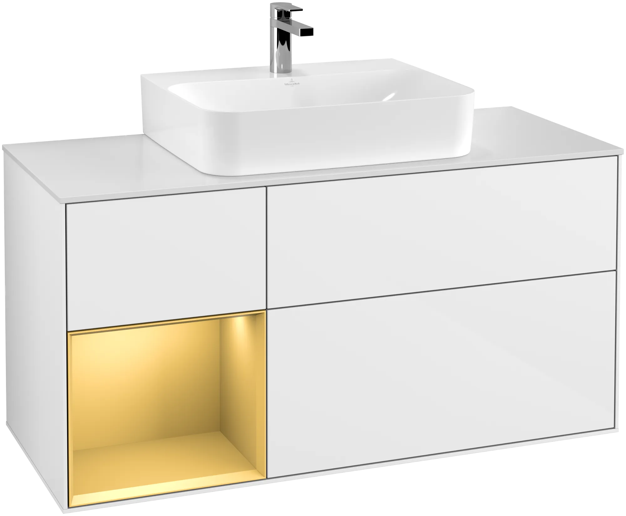 Villeroy & Boch Finion Waschbeckenunterschrank G16 1200x603x501mm Glossy White Lacquer / Gold Matt Lacquer / Glass White Matt