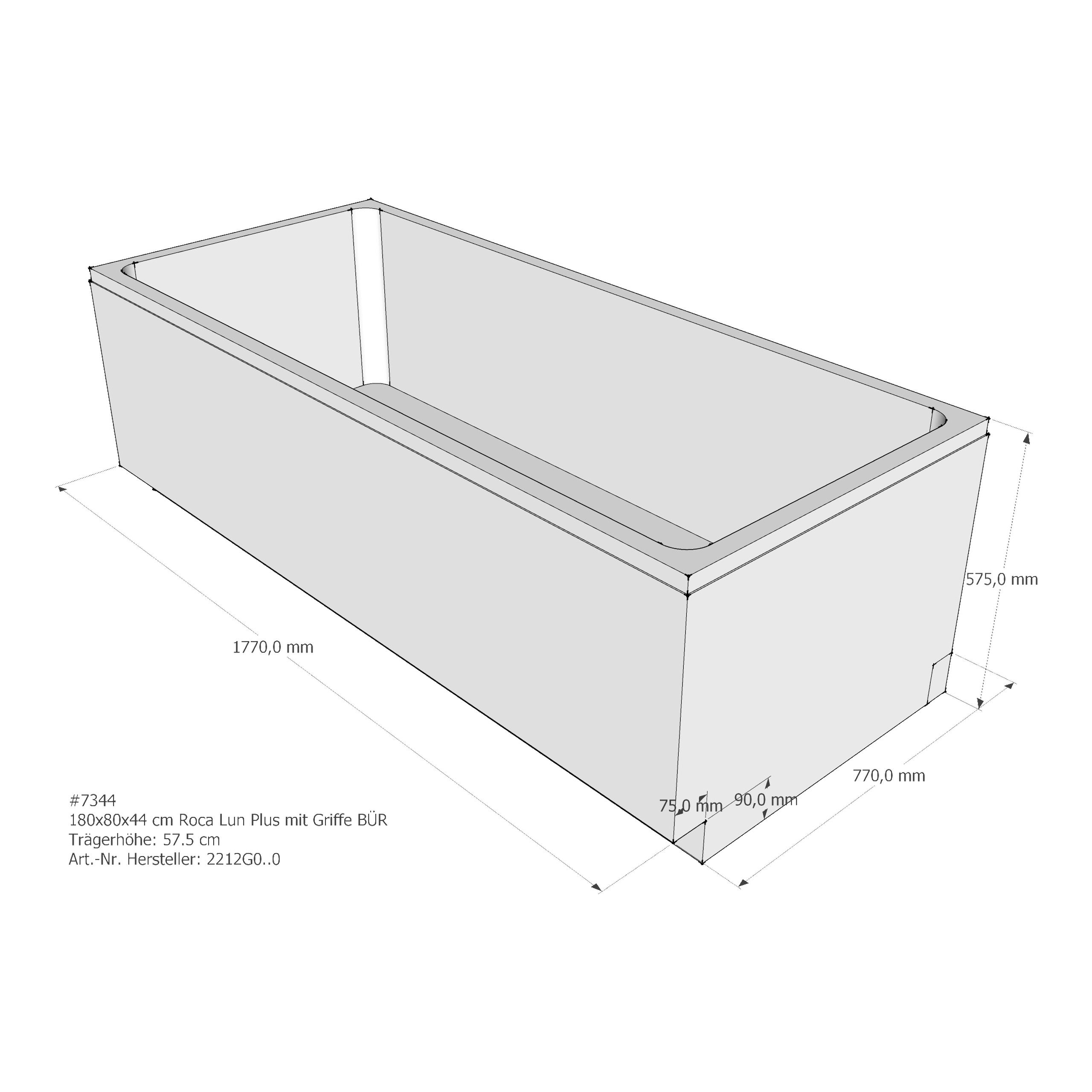 Badewannenträger für Roca Lun Plus mit Griffe 180 × 80 × 44 cm