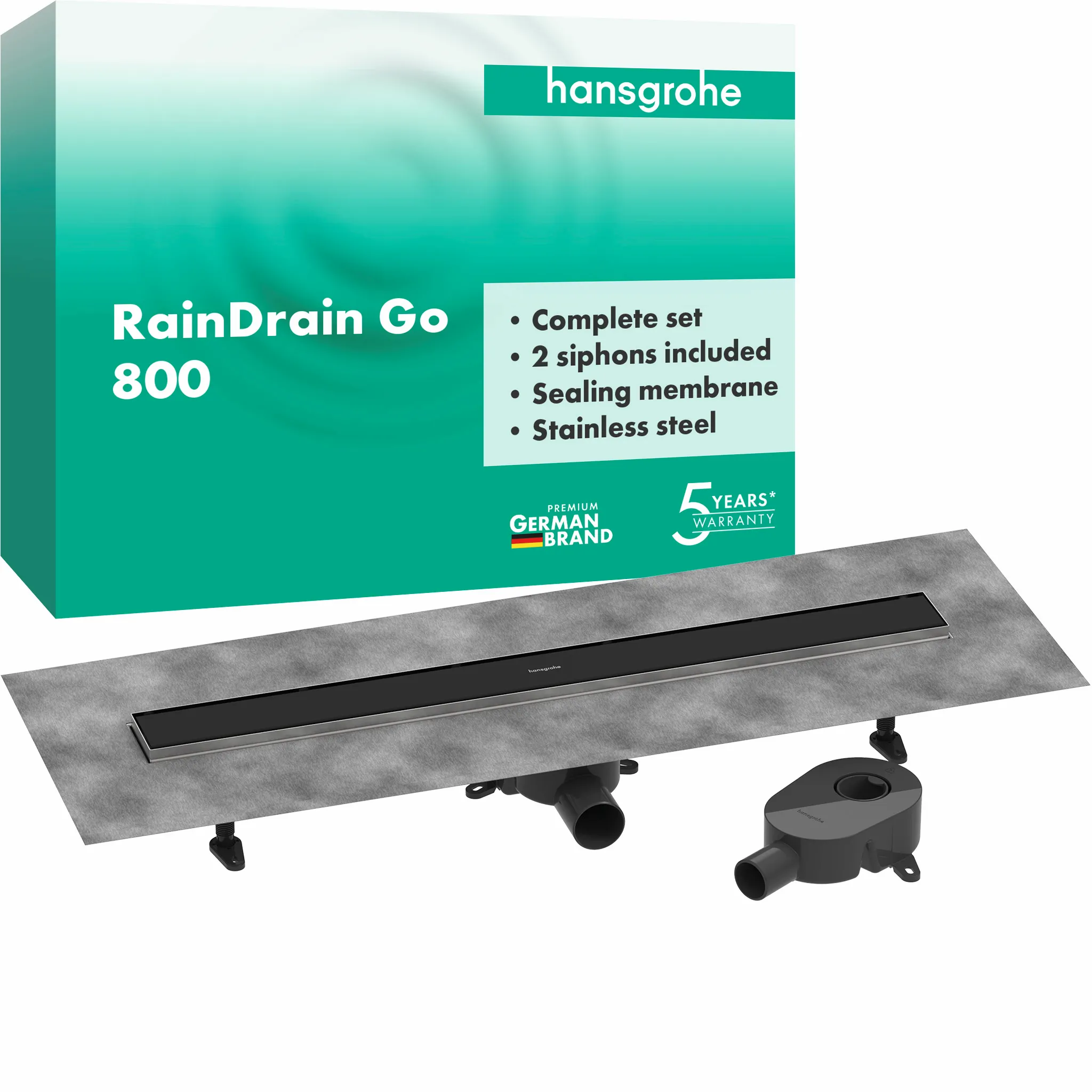 Hansgrohe RainDrain Go Komplettset Duschrinne 800 rückseitig befliesbar Mattschwarz Hansgrohe RainDrain Go Komplettset Duschrinne 800 rückseitig befliesbar Mattschwarz