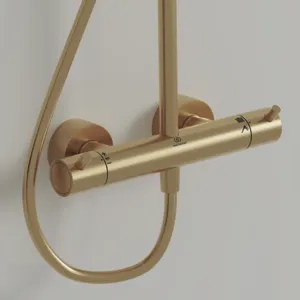 Ideal Standard Ceratherm T125 Duschsystem mit Badethermostat Pin-Griffe Brushed Gold