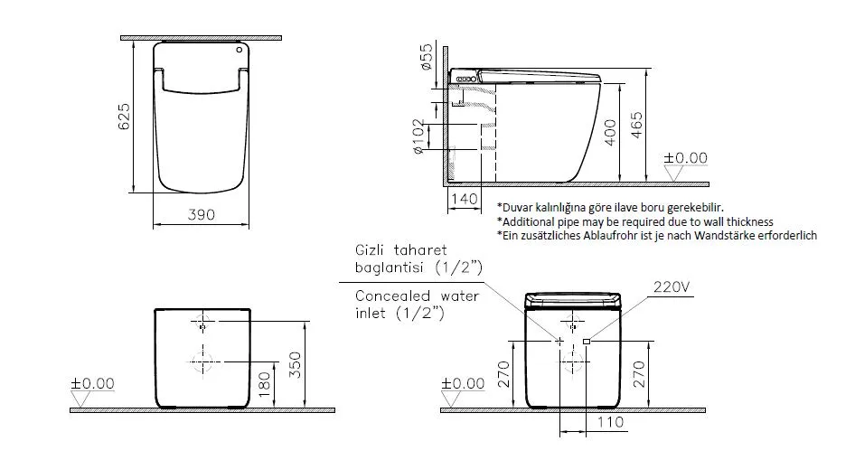 VitrA V-Care Prime Lite Dusch-Stand-WC 39 x 62 cm ohne Spülrand Weiß Hochglanz VitrA V-Care Prime Lite Dusch-Stand-WC 39 x 62 cm ohne Spülrand Weiß Hochglanz
