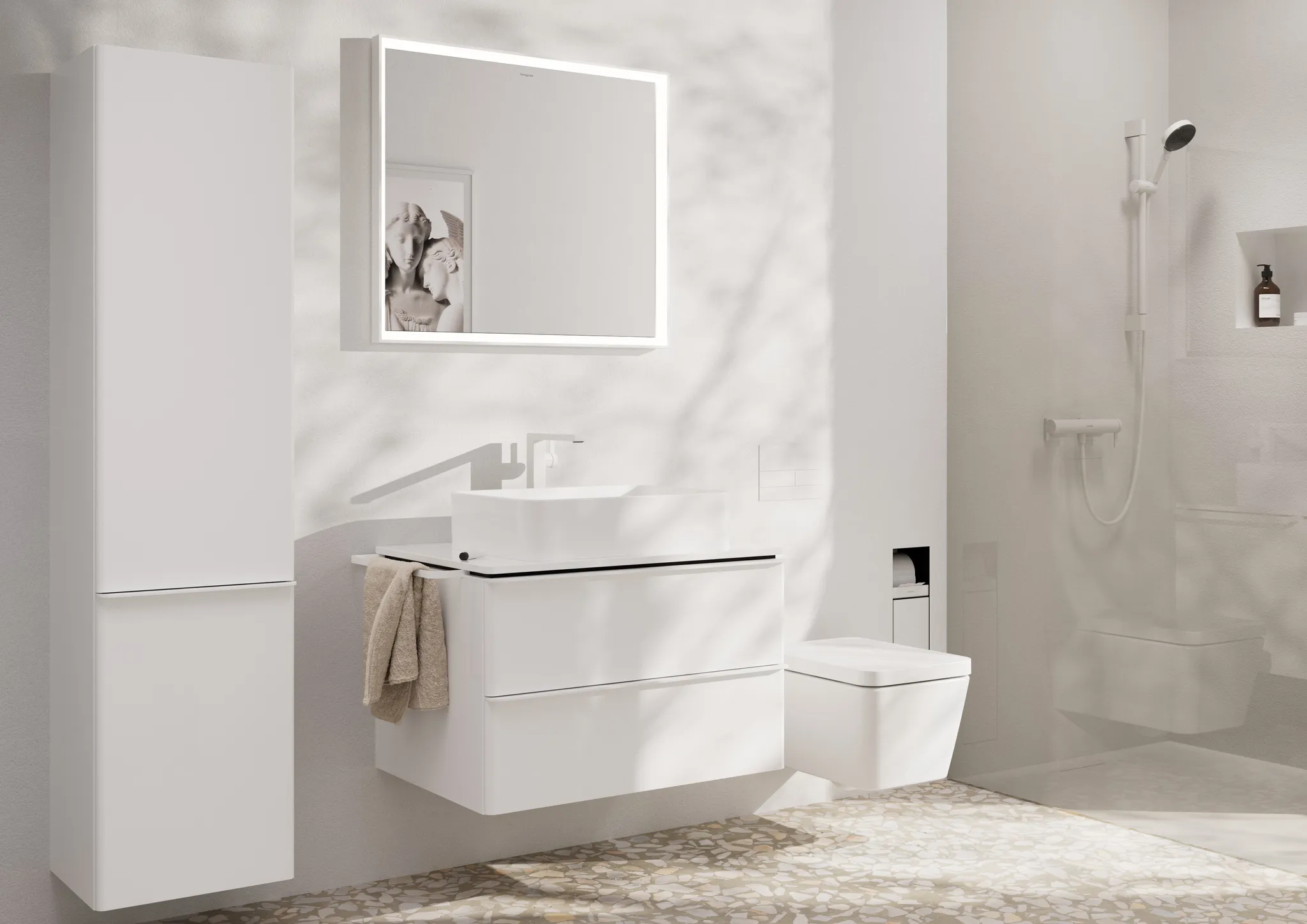 Hansgrohe Xarita E Spiegel mit LED-Beleuchtung, 800x50 cm, Mattweiß Hansgrohe Xarita E Spiegel mit LED-Beleuchtung, 800x50 cm, Mattweiß