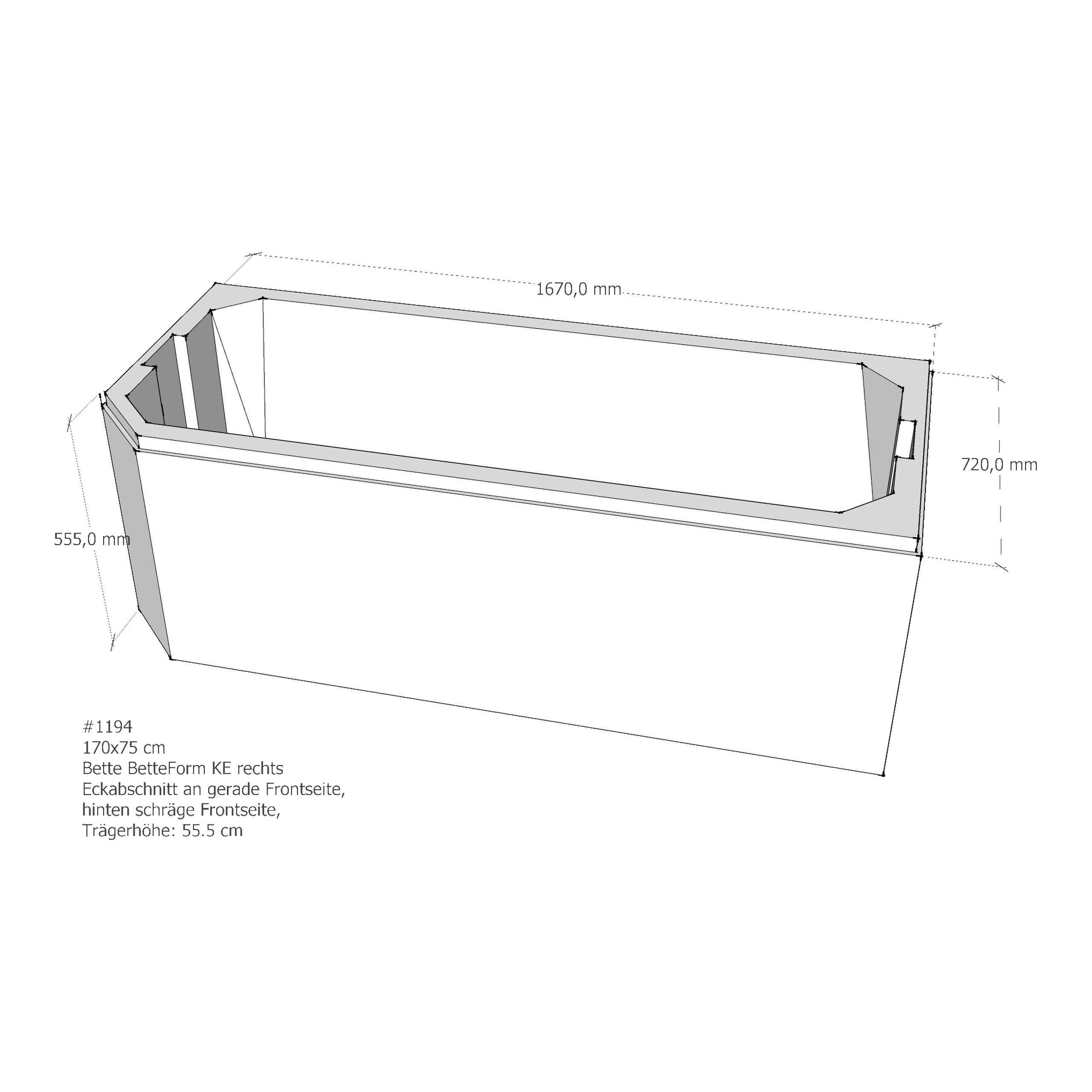 Badewannenträger für Bette Profi-Form KE rechts gerade Frontseite 170 × 75 × 42 cm Badewannenträger für Bette Profi-Form KE rechts gerade Frontseite 170 × 75 × 42 cm