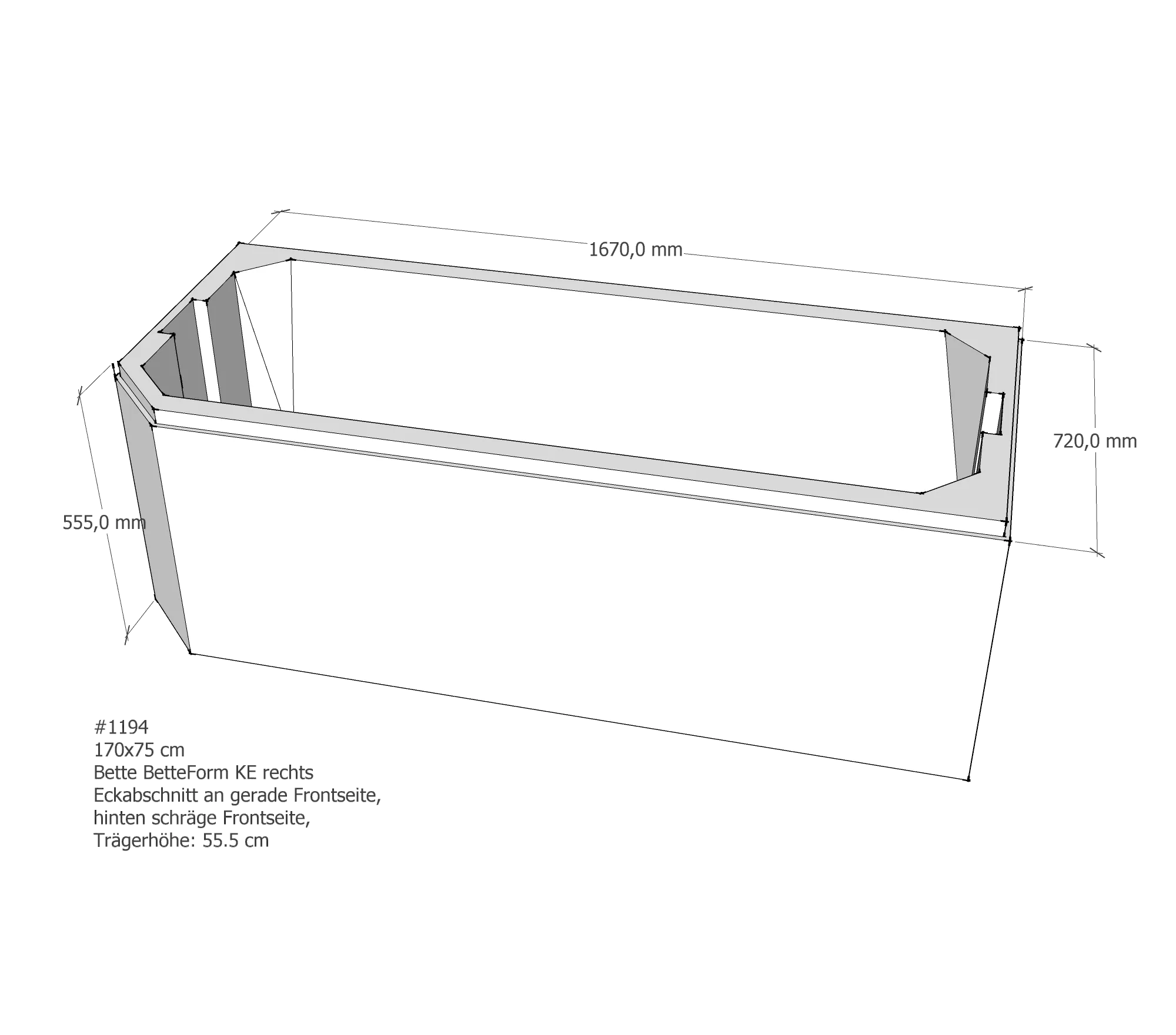 Badewannenträger für Bette Profi-Form KE rechts gerade Frontseite 170 × 75 × 42 cm Badewannenträger für Bette Profi-Form KE rechts gerade Frontseite 170 × 75 × 42 cm