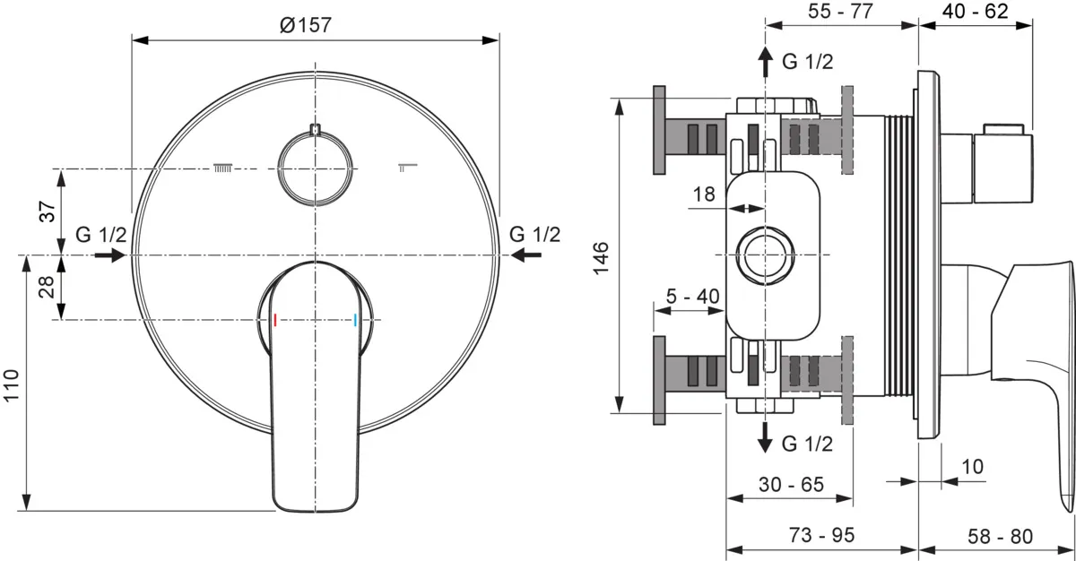 Ideal Standard Badearmatur Connect Air Rosette Chrom 163mm Unterputz