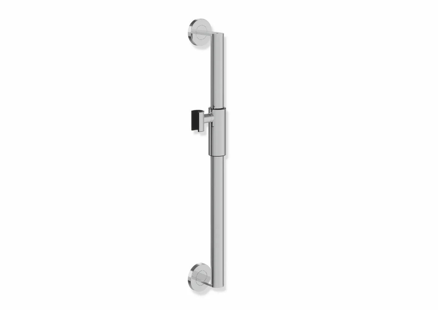 Brausehalterstange, Edelstahl, verchromt, Achsmaß 610 mm, D: 32 mm, 70 mm tief, mit magnetischem Brausehalter Brausehalterstange, Edelstahl, verchromt, Achsmaß 610 mm, D: 32 mm, 70 mm tief, mit magnetischem Brausehalter