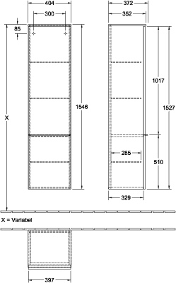 Villeroy & Boch Hochschrank „Venticello“ 40,4 × 154,6 × 37,2 × 37,2 cm in Kansas Oak, Anschlag rechts, 1 Tür