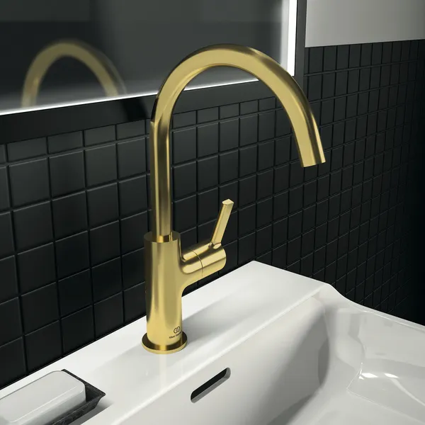 Ideal Standard Waschtischarmatur Joy, Brushed Gold, hoher Auslauf, Ausladung 169 mm, Auslaufhöhe 221 mm