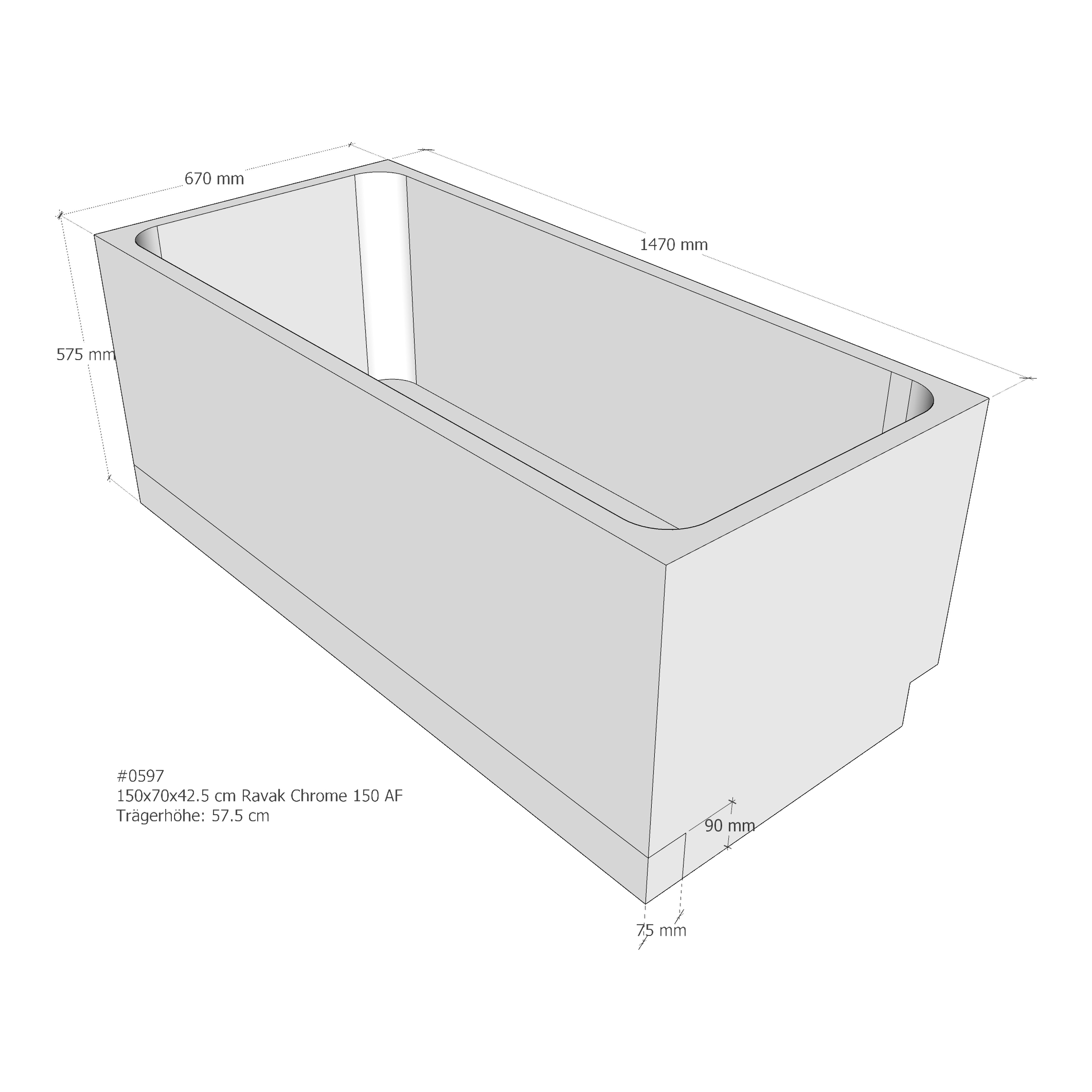 Badewannenträger für Ravak Chrome 150 /Slim 150 × 70 × 42,5 cm