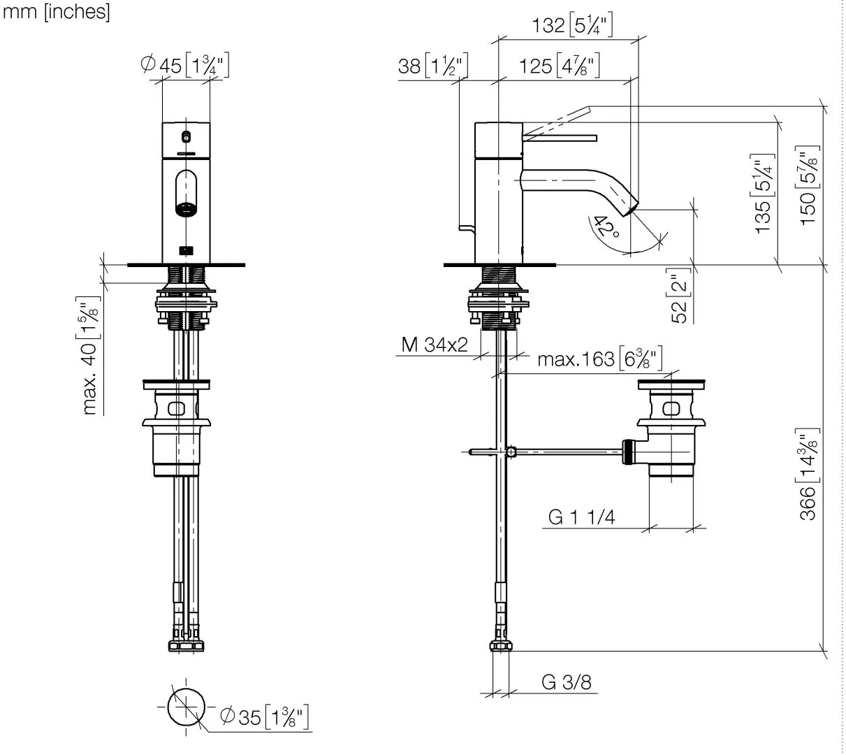 Dornbracht META META SLIM Waschtisch-Einhandbatterie mit Ablaufgarnitur - Chrom, Ausladung 125 mm Dornbracht META META SLIM Waschtisch-Einhandbatterie mit Ablaufgarnitur - Chrom, Ausladung 125 mm