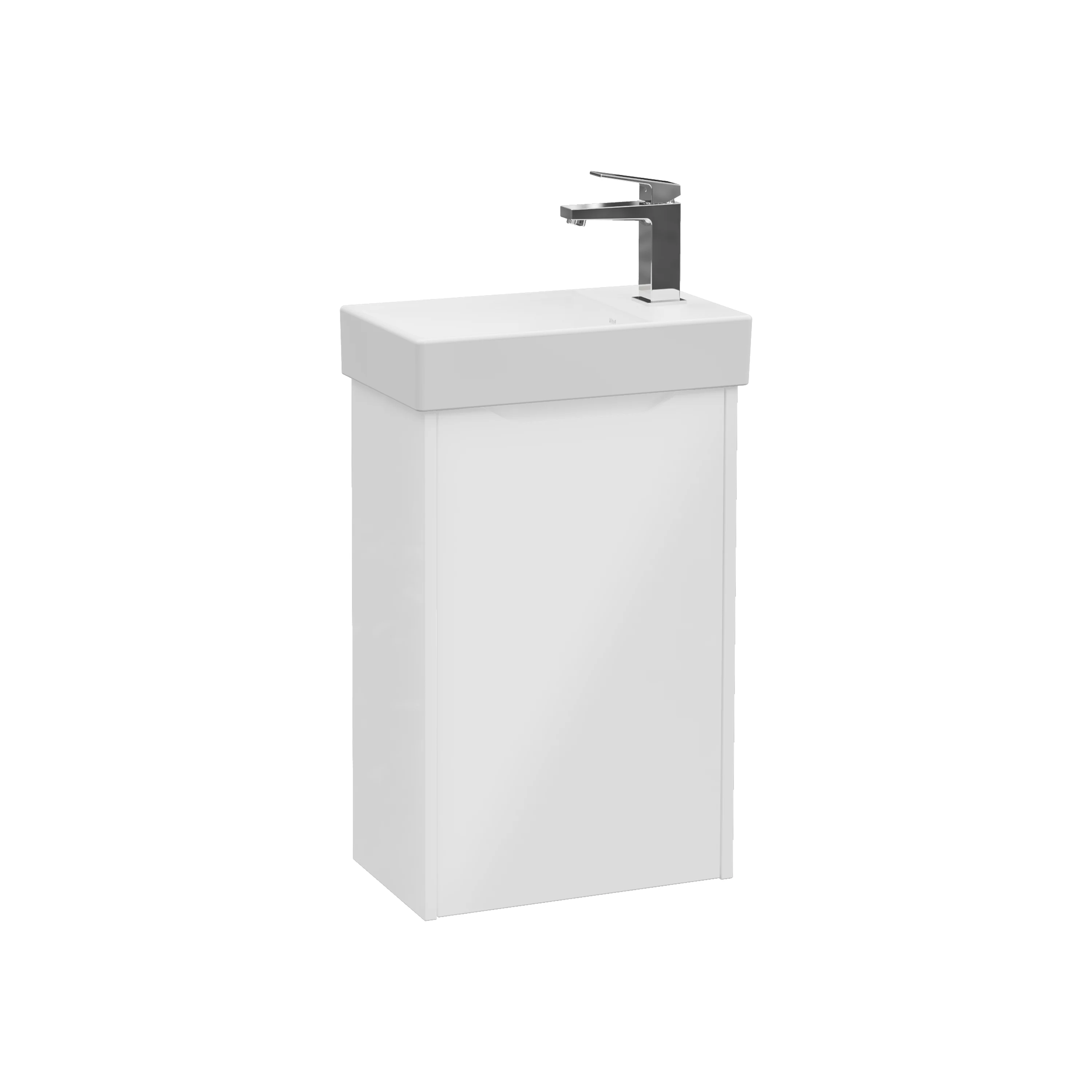 New Integra Square Set Handwaschbecken mit Unterschrank 1 Tür Türanschlag rechts 45 x 28 x 74 cm Weiß Hochglanz/Weiß Hochglanz