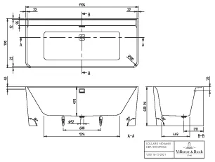 Villeroy & Boch Whirlwanne „Collaro“ mit Whirlsystem „Airpool Entry“ vorwand rechteck 179,5 × 79 cm, mittig in Weiß Alpin