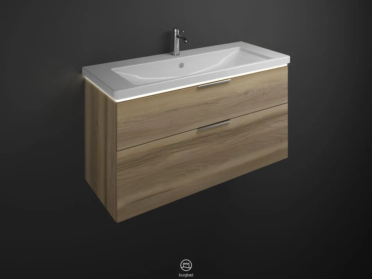 burgbad Badmöbelset Keramik-Waschtisch inkl. Waschtischunterschrank „Eqio“ 123 × 66,5 × 49 cm Griff, Schwarz Matt (230 mm), in Eiche Dekor Urban burgbad Badmöbelset Keramik-Waschtisch inkl. Waschtischunterschrank „Eqio“ 123 × 66,5 × 49 cm Griff, Schwarz Matt (230 mm), in Eiche Dekor Urban