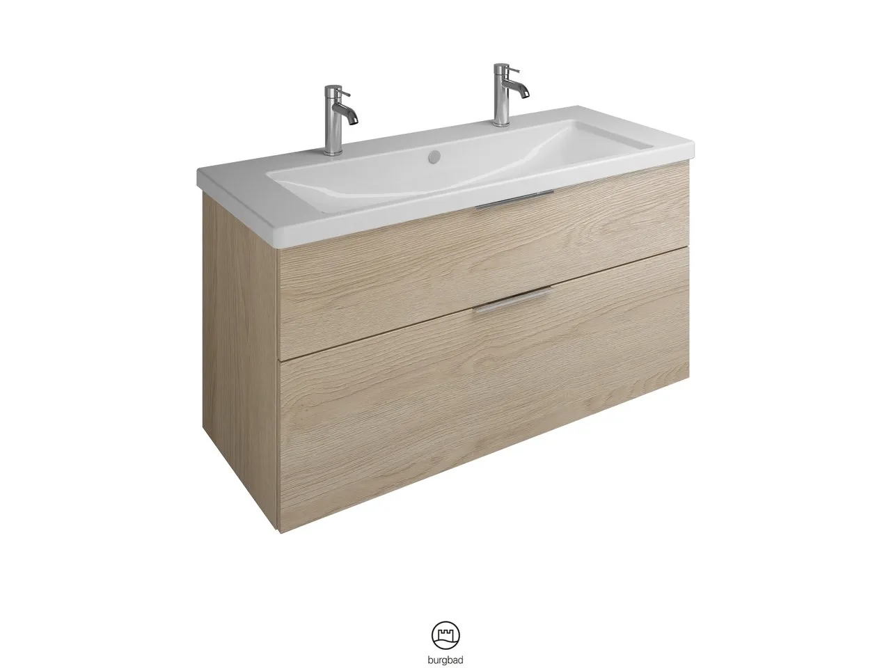 burgbad Badmöbelset Keramik-Waschtisch inkl. Waschtischunterschrank „Eqio“ 123 × 64,5 × 49 cm Griffleiste, Chrom, in Eiche Dekor Klassik burgbad Badmöbelset Keramik-Waschtisch inkl. Waschtischunterschrank „Eqio“ 123 × 64,5 × 49 cm Griffleiste, Chrom, in Eiche Dekor Klassik