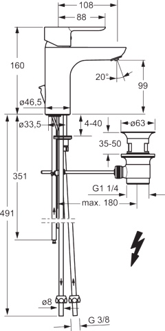 Einhand-Waschtischarmatur „Ligna“ Ausladung 108 mm in Chrom Einhand-Waschtischarmatur „Ligna“ Ausladung 108 mm in Chrom