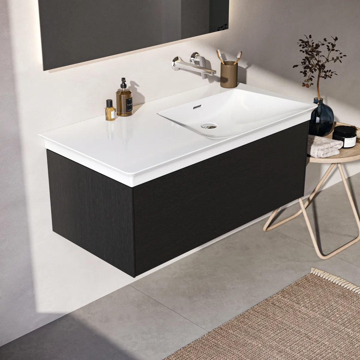Ideal Standard Waschtischunterschrank „Conca“ 100 × 37 × 50,5 cm Eiche geflammt Furnier Ideal Standard Waschtischunterschrank „Conca“ 100 × 37 × 50,5 cm Eiche geflammt Furnier