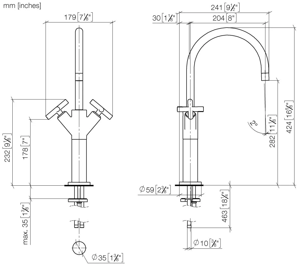 Waschtisch-Einlochbatterie mit erhöhtem Standfuß ohne Ablaufgarnitur TARA Chrom 22533892