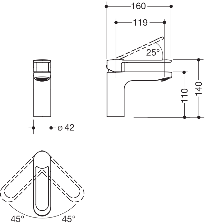 Einhand-Waschtischmischer „System-Armaturen“ Ausladung 160 mm