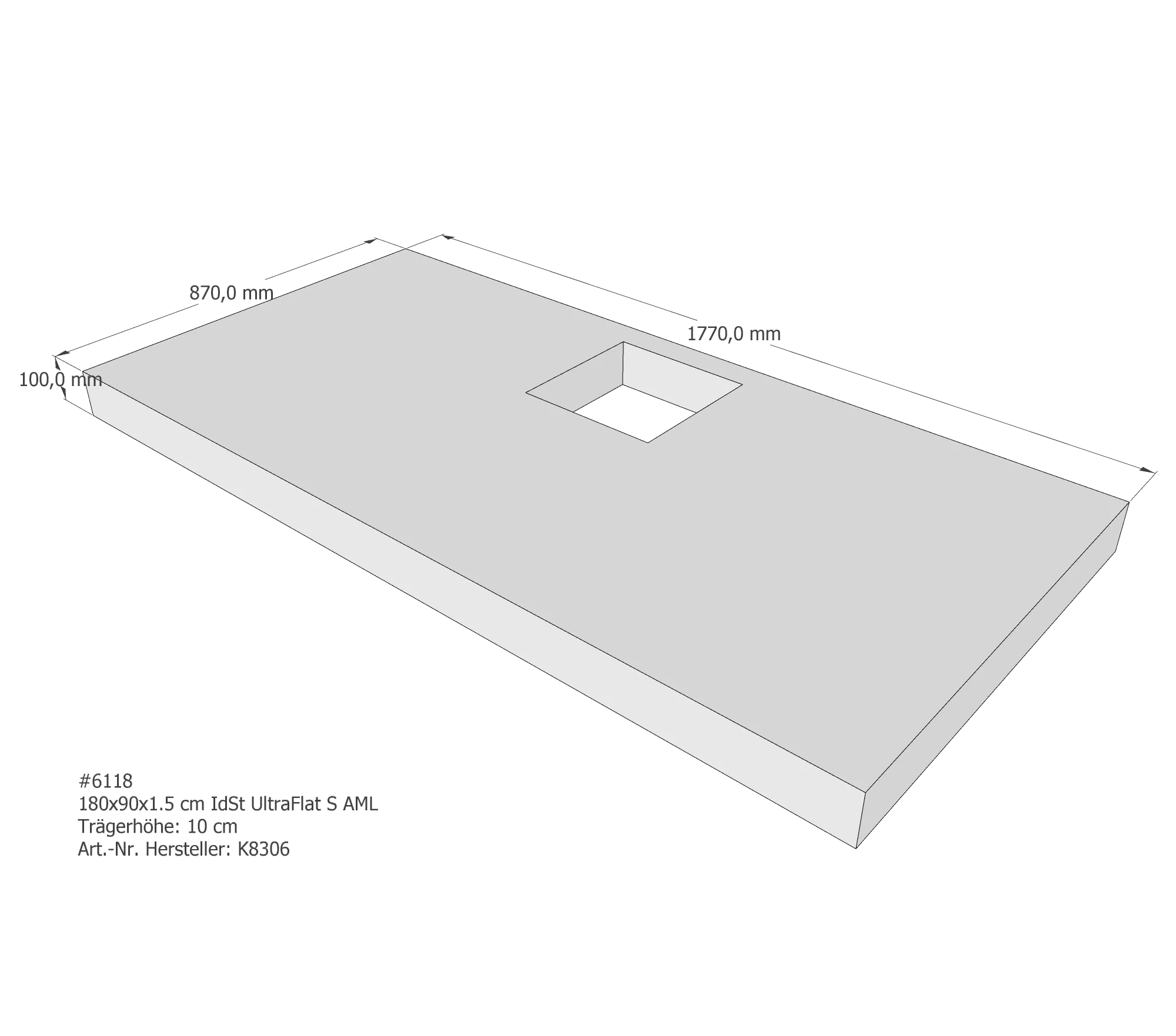 Duschwannenträger passend für Ideal Standard Ultra Flat S 180 × 90 × 1,5 cm