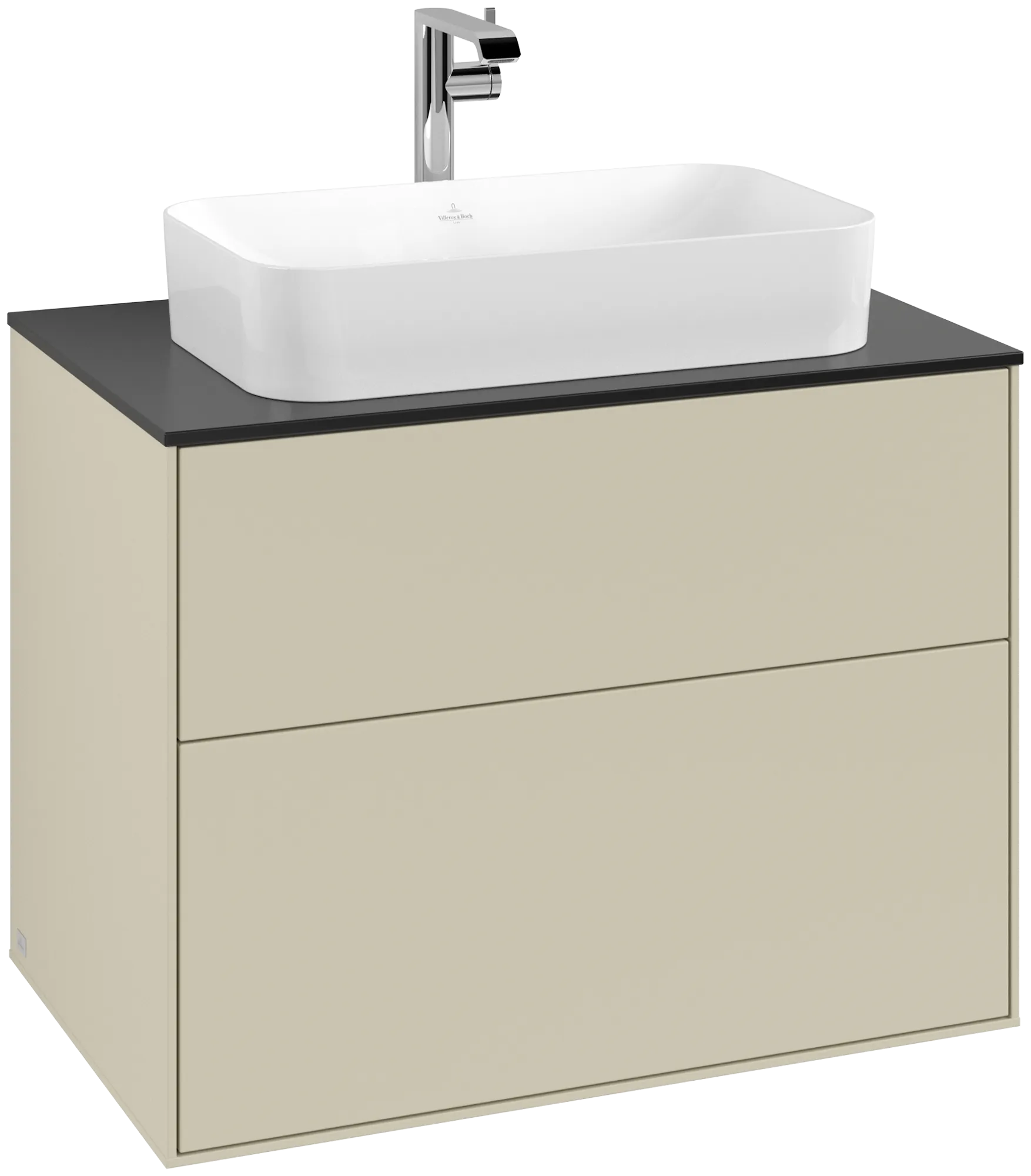 Villeroy & Boch Waschbeckenunterschrank Finion F22, Silk Grey Matt Lacquer / Glass Black Matt, 800 x 603 x 501 mm, mit SoftClosing und Push-to-Open, für Aufsatzwaschbecken Villeroy & Boch Waschbeckenunterschrank Finion F22, Silk Grey Matt Lacquer / Glass Black Matt, 800 x 603 x 501 mm, mit SoftClosing und Push-to-Open, für Aufsatzwaschbecken
