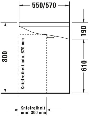 Wandwaschtisch „DuraStyle“, ohne Überlauf, Hahnlochposition mittig