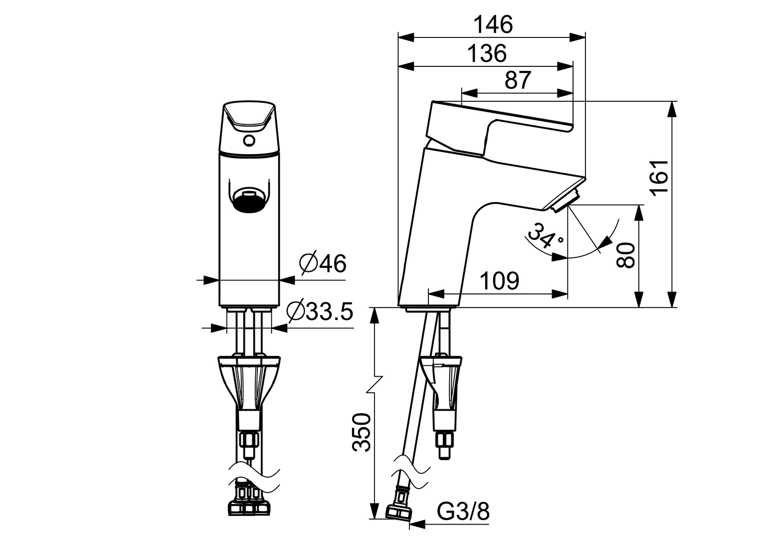 HansaVANTIS EHM Waschtischbatterie Chrom, Ausladung 109 mm